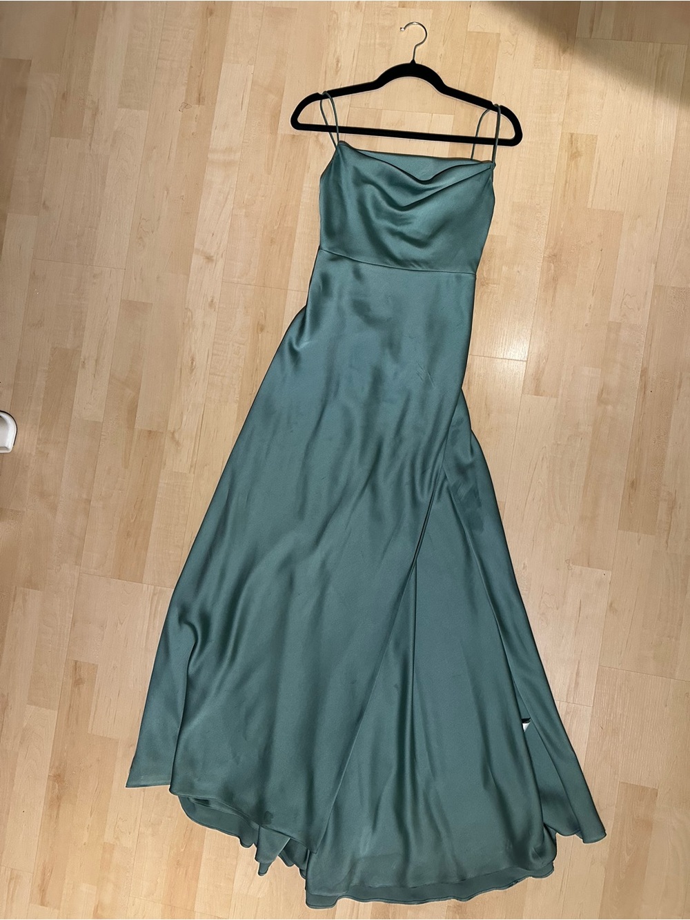 Fame and Partners Rosabel Gown- Satin Maxi Slip Dress in sage green